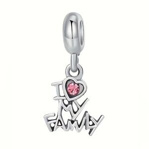 Silver and Pink I Love My Family Dangle Charm
